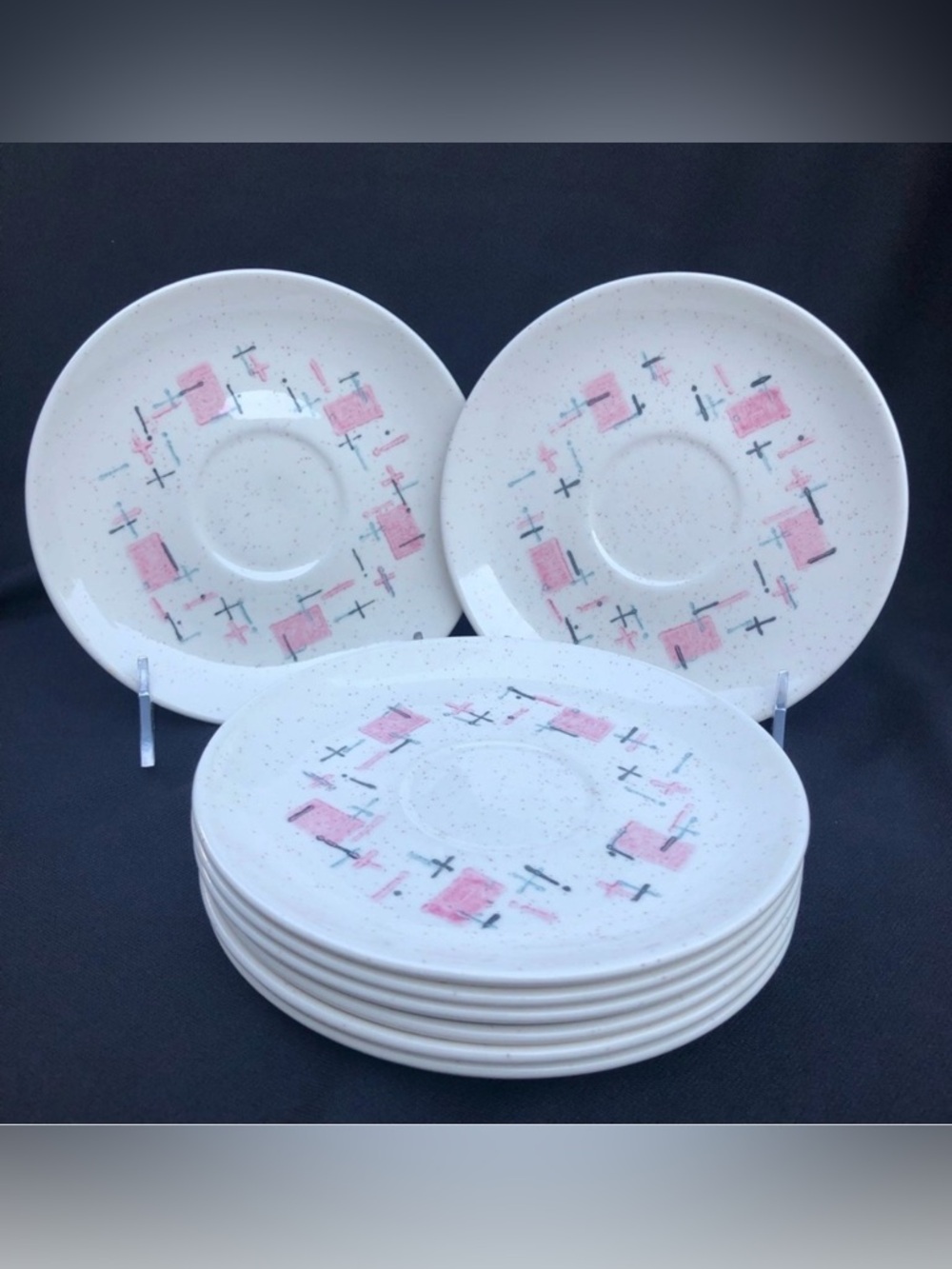 Vernon’s Tickled Pink Saucers - Set of 8 Mid Century Modern